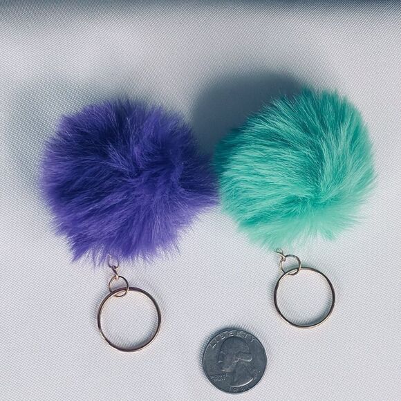 Purple & Green Fuzzy Pom-Pom Keychain Set, Small - Picture 1 of 1